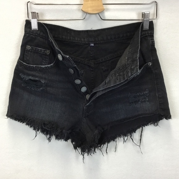 Carmar Black High Waisted Distressed Raw Hem Jean Shorts - Picture 3 of 10